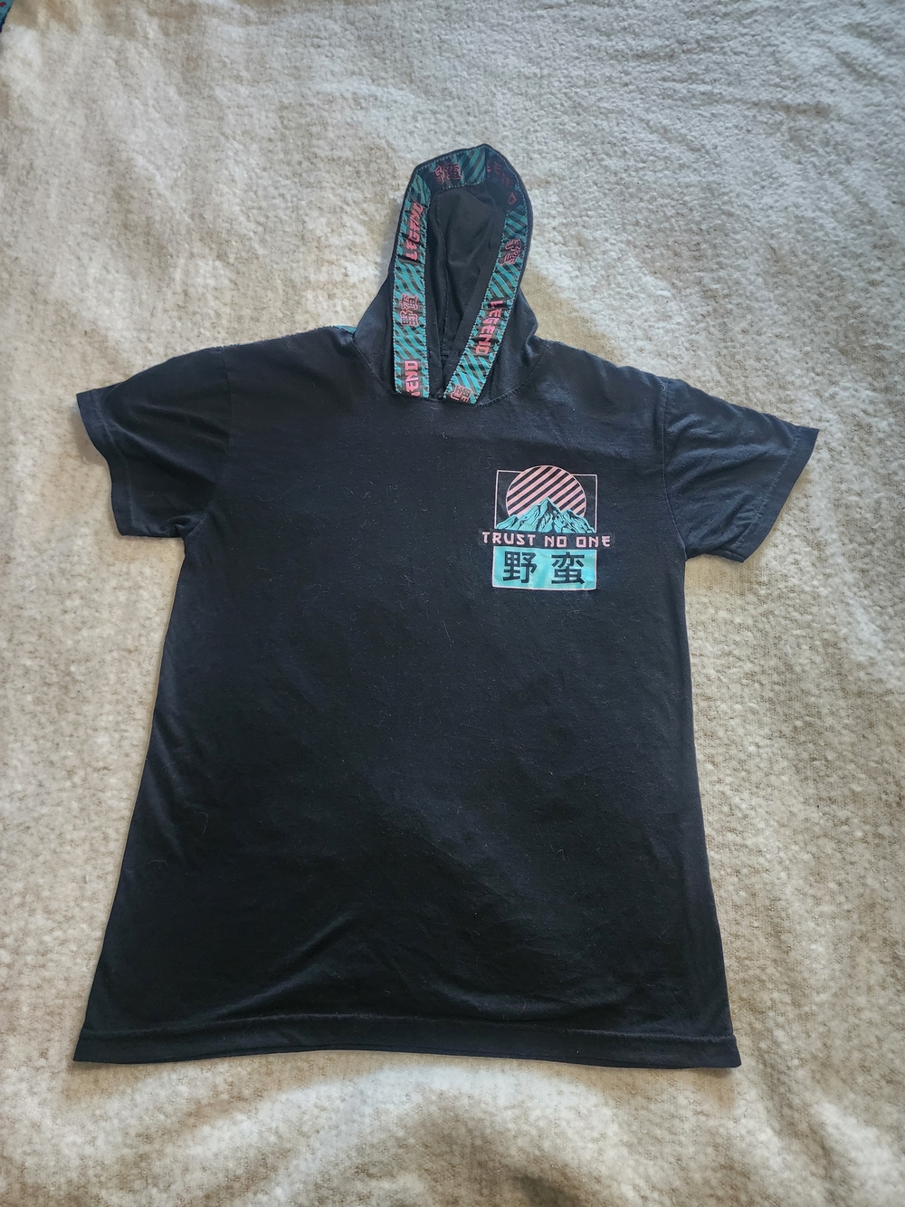 Fresh Laundry Vaporwave "Trust No One" Graphic Hooded T-Shirt Black Mens MED